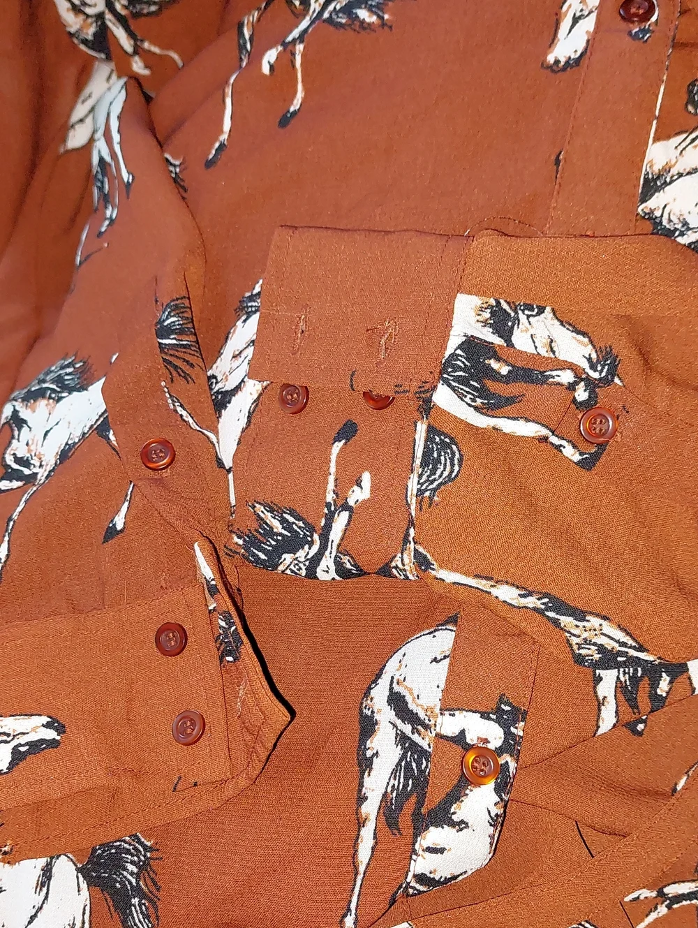 Cotton & Rye Brown White Horse Print Waist Tie Midi Dress Sz L
